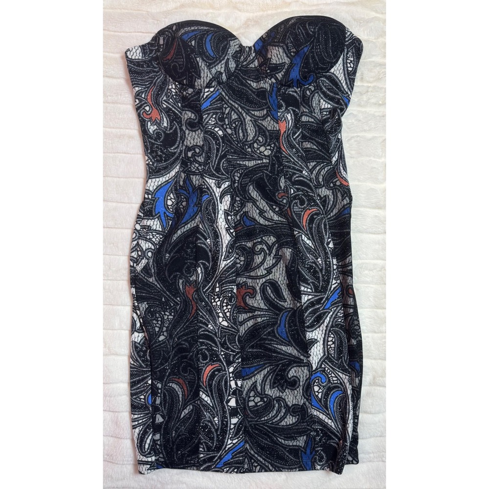 Kardashian Kollection Dress Womens Large Black Lace Print Bodycon Mini